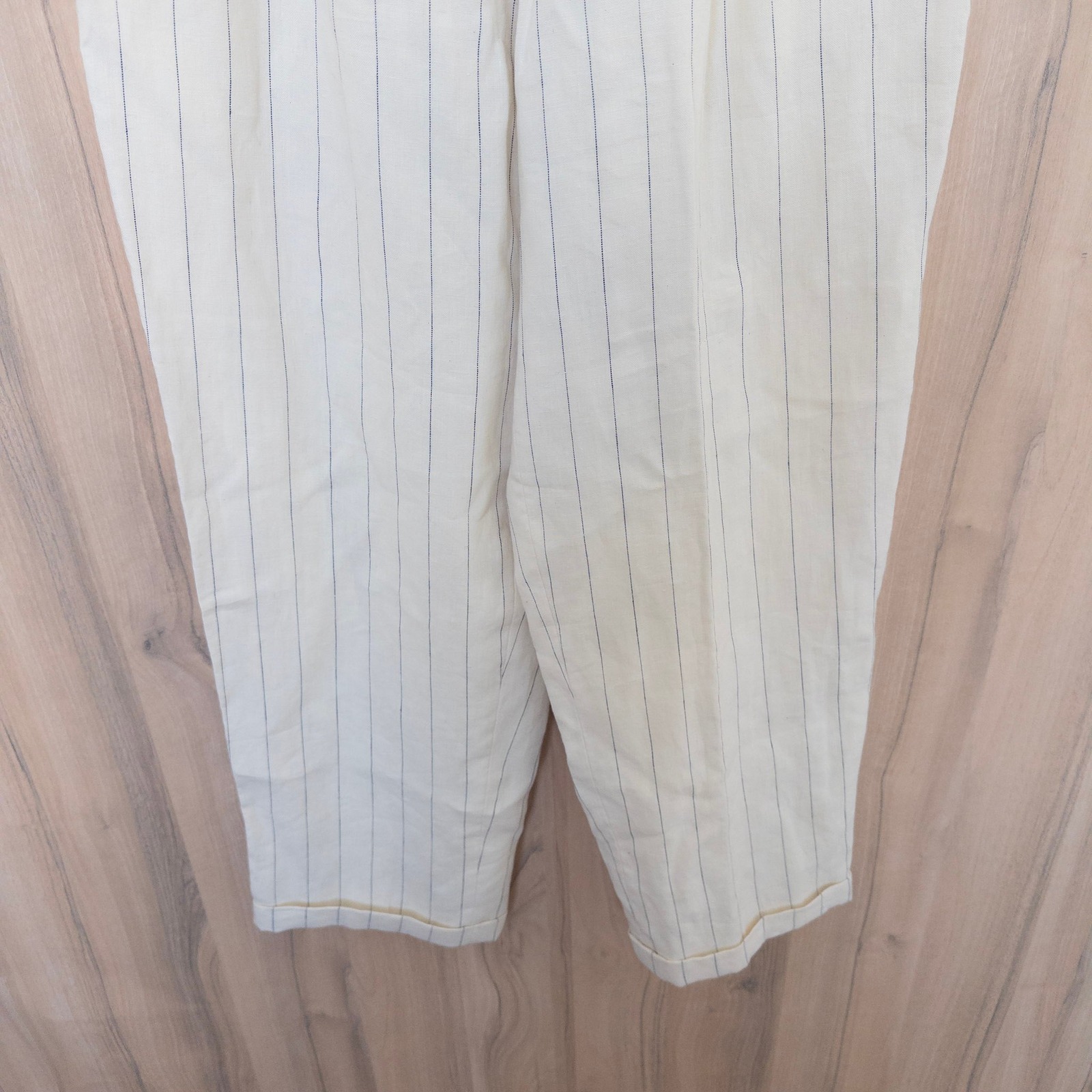 Vintage J. Peterman Company Linen Trouser Pants 10 Ivory Pinstripe High Rise — image 3 of 8